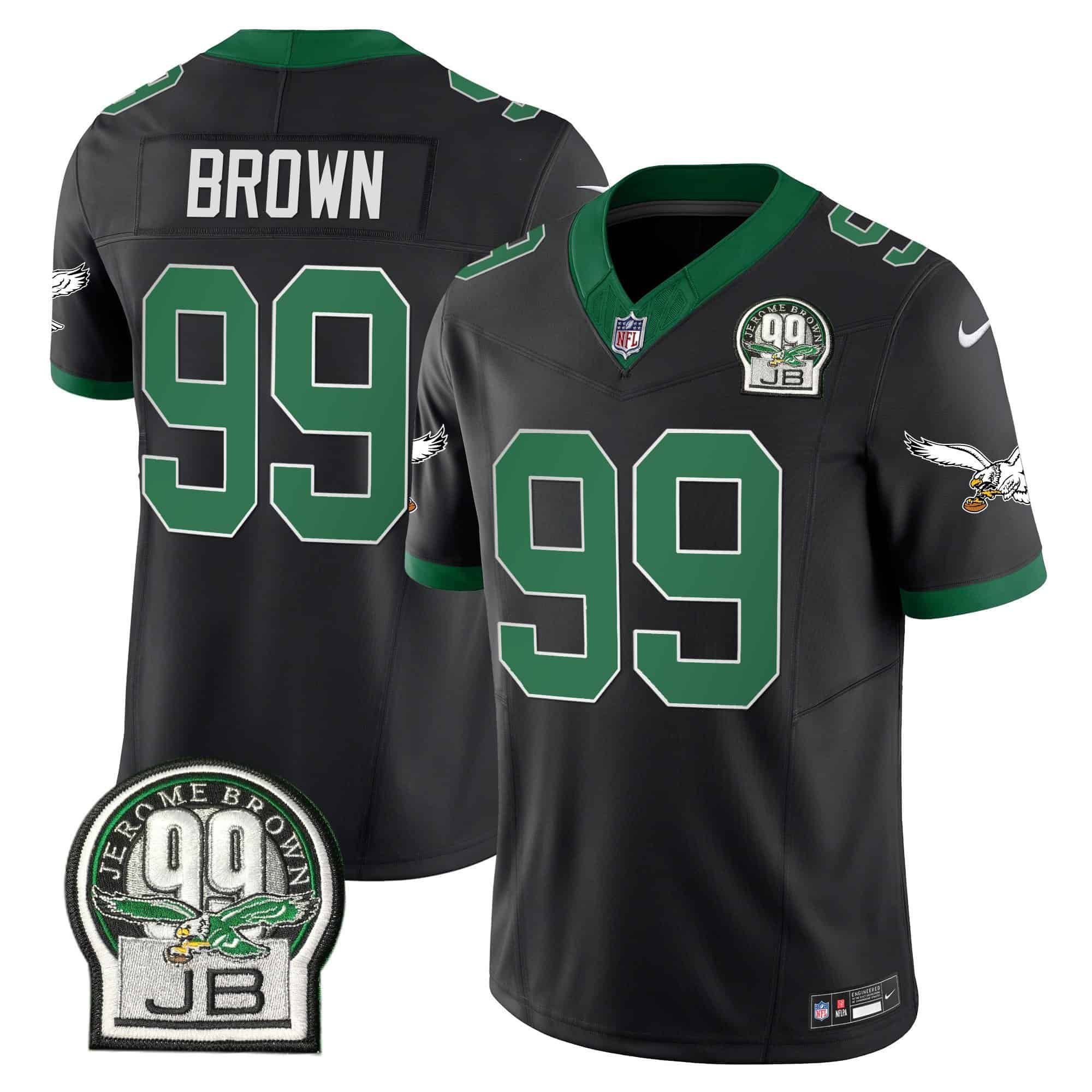 Men Philadelphia Eagles 99 Brown Black 2024 Nike Jerome Brown Patch Alternate Limited NFL Jersey style 1